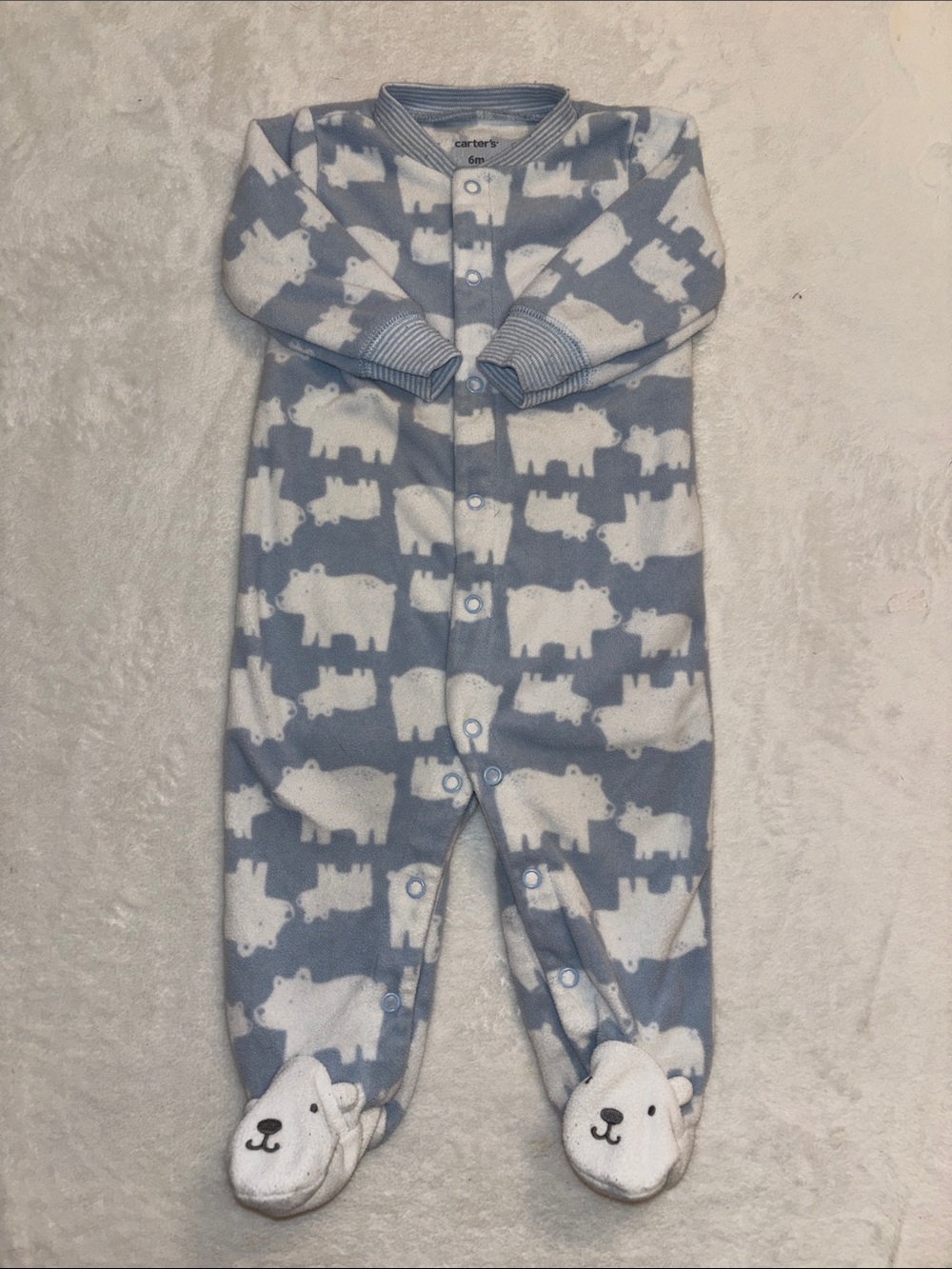 (2 for $10) Carter's Light Blue & White polar bear Fleece Footed One-Piece sleep